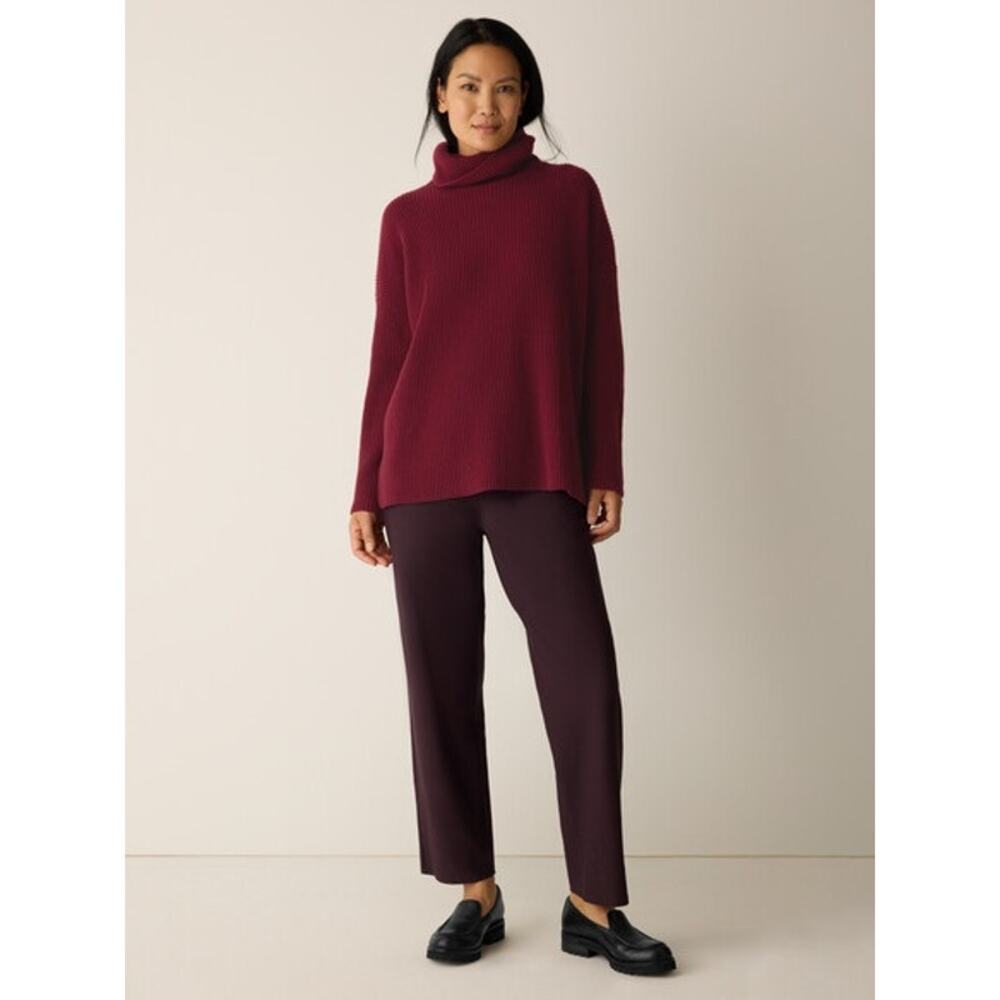 Eileen Fisher L Straight Wide Leg Pants Trouser Burgundy Stretch Crepe 29.5"inse